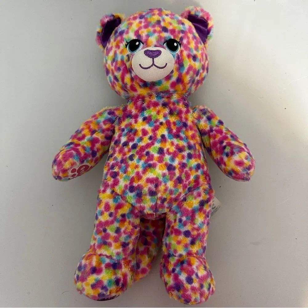 Build a Bear Rainbow Confetti Cat Plush Stuffed Toy 18" BAB